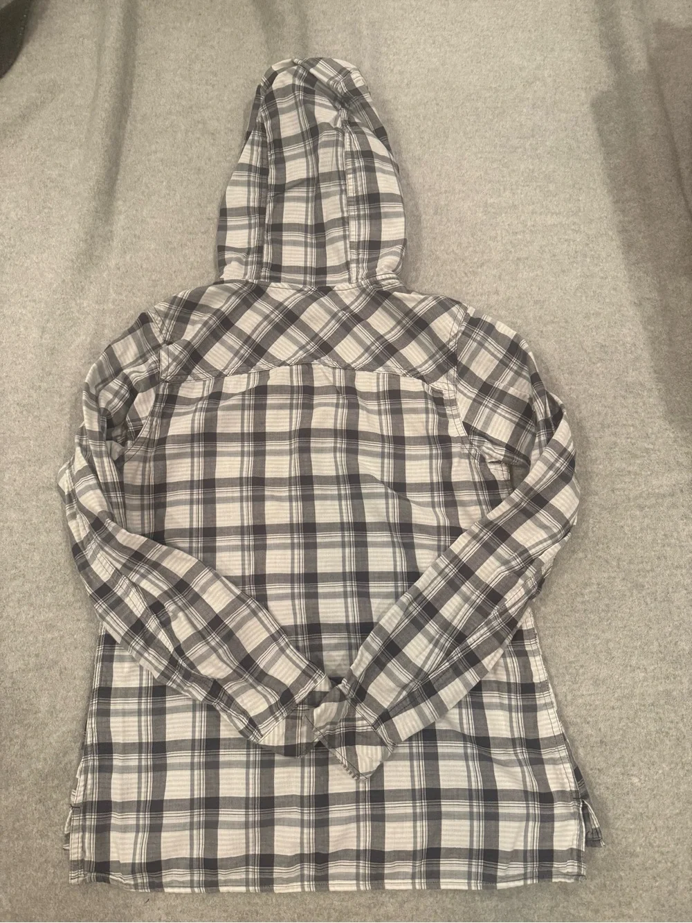 Wonens, Columbia, small-Plaid Hooded Button-Up Shirt - Gray & White - Picture 2 of 3